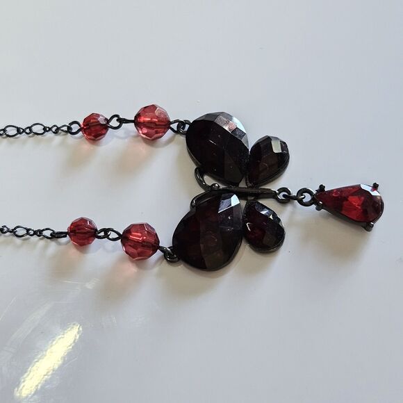 **Sale** 1928 Black Red Y Style Butterfly Necklace 15.5 To 18.5" - Picture 11 of 13